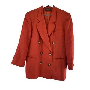 Harve Benard Blazer Linen Blend Bright Red Shoulder Pads Double Breasted Button